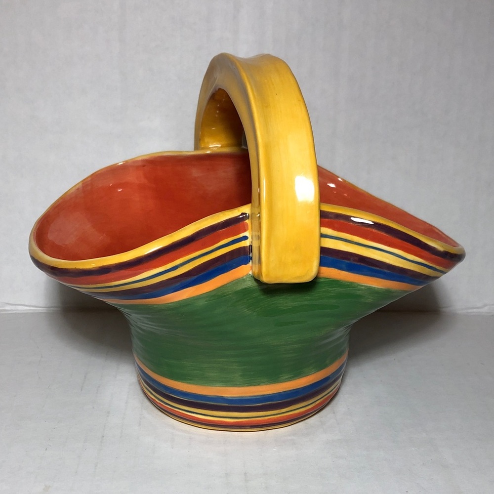 Colorful Ceramic Basket with Handle - Picture 2 of 6